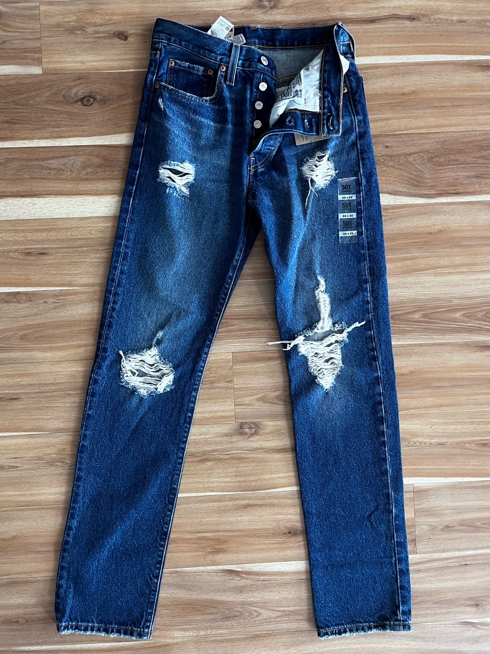 Levi's Dark Blue Distressed 501 Jeans